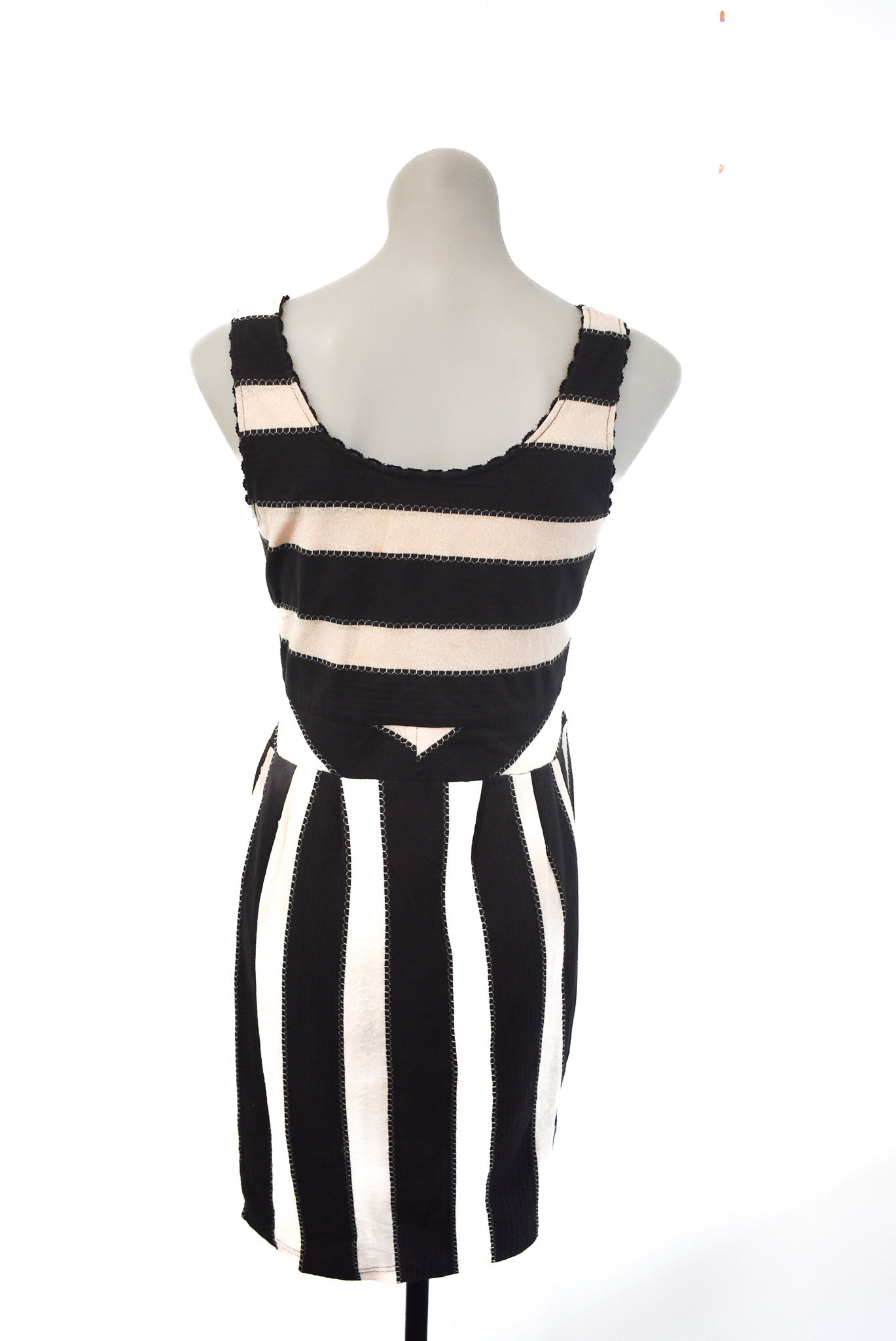 Annah. S NZ made black striped midi dress, S