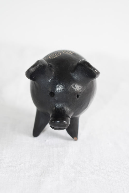 Black clay Quinchamali Chilean folk art piggy