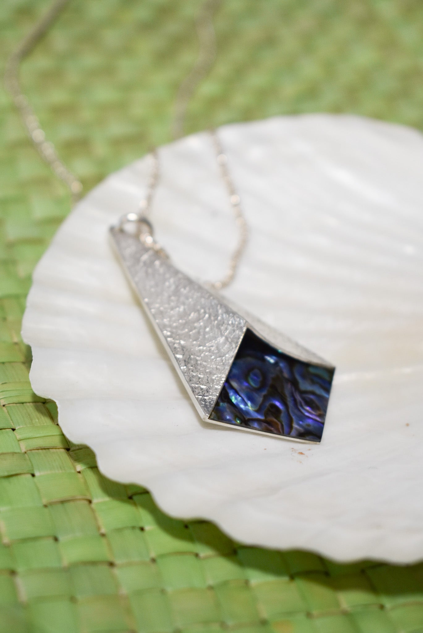 Large Paua shell + sterling silver pendant necklace