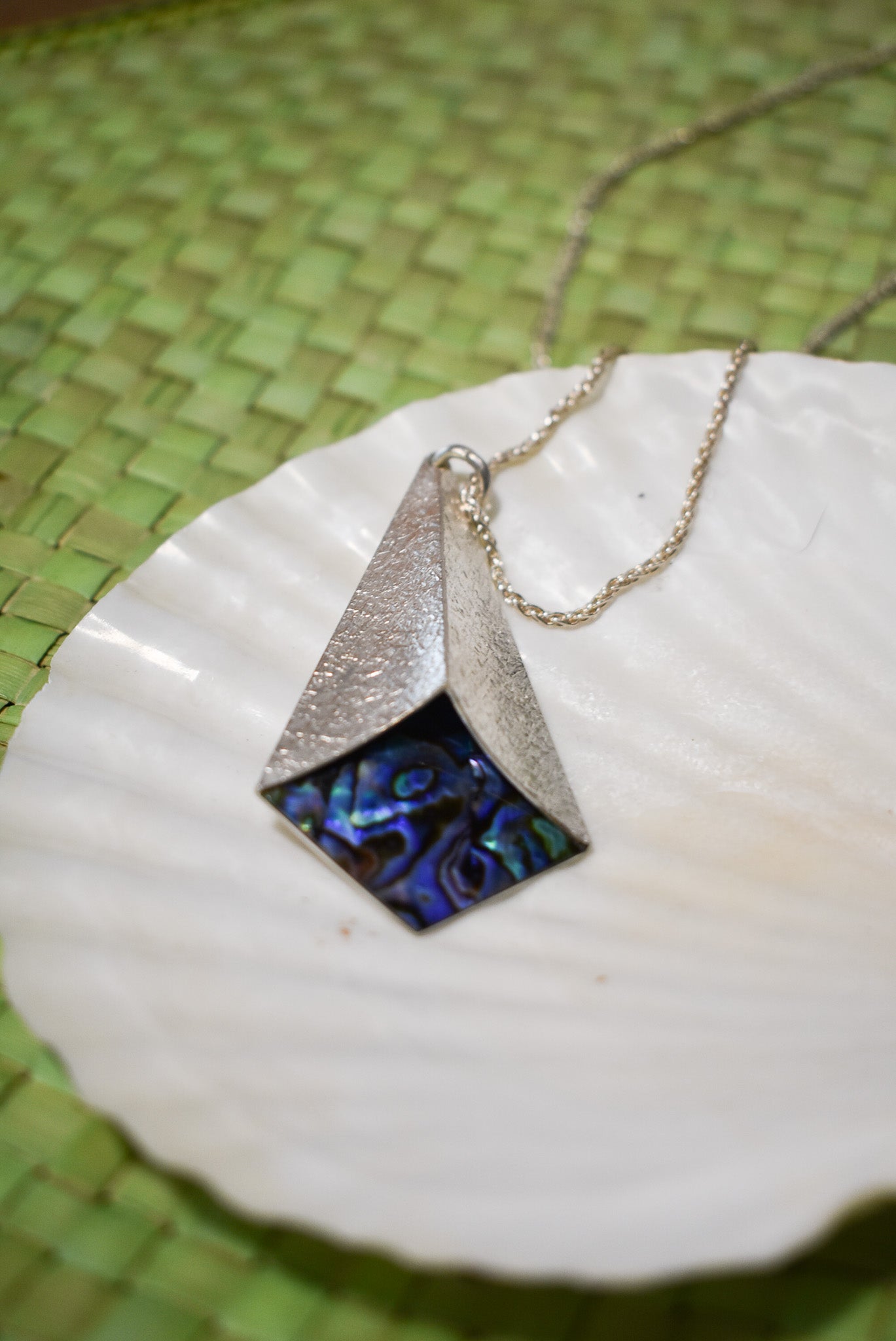 Large Paua shell + sterling silver pendant necklace