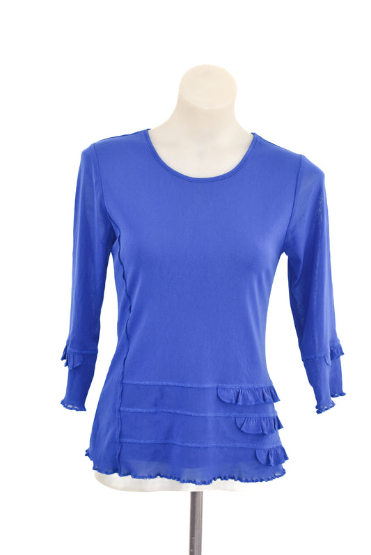 Caroline Collection frilly blue mesh top