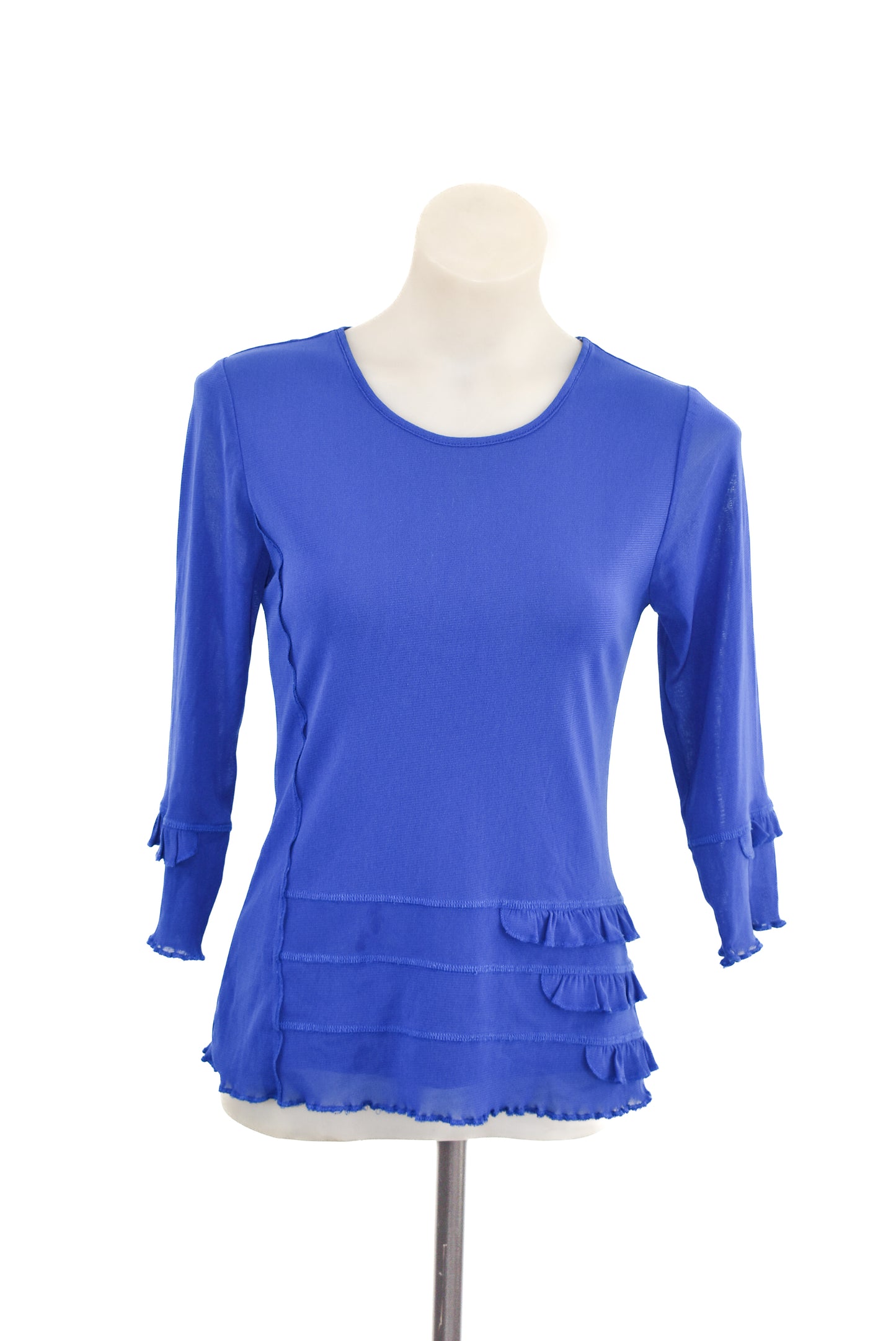 Caroline Collection frilly blue mesh top