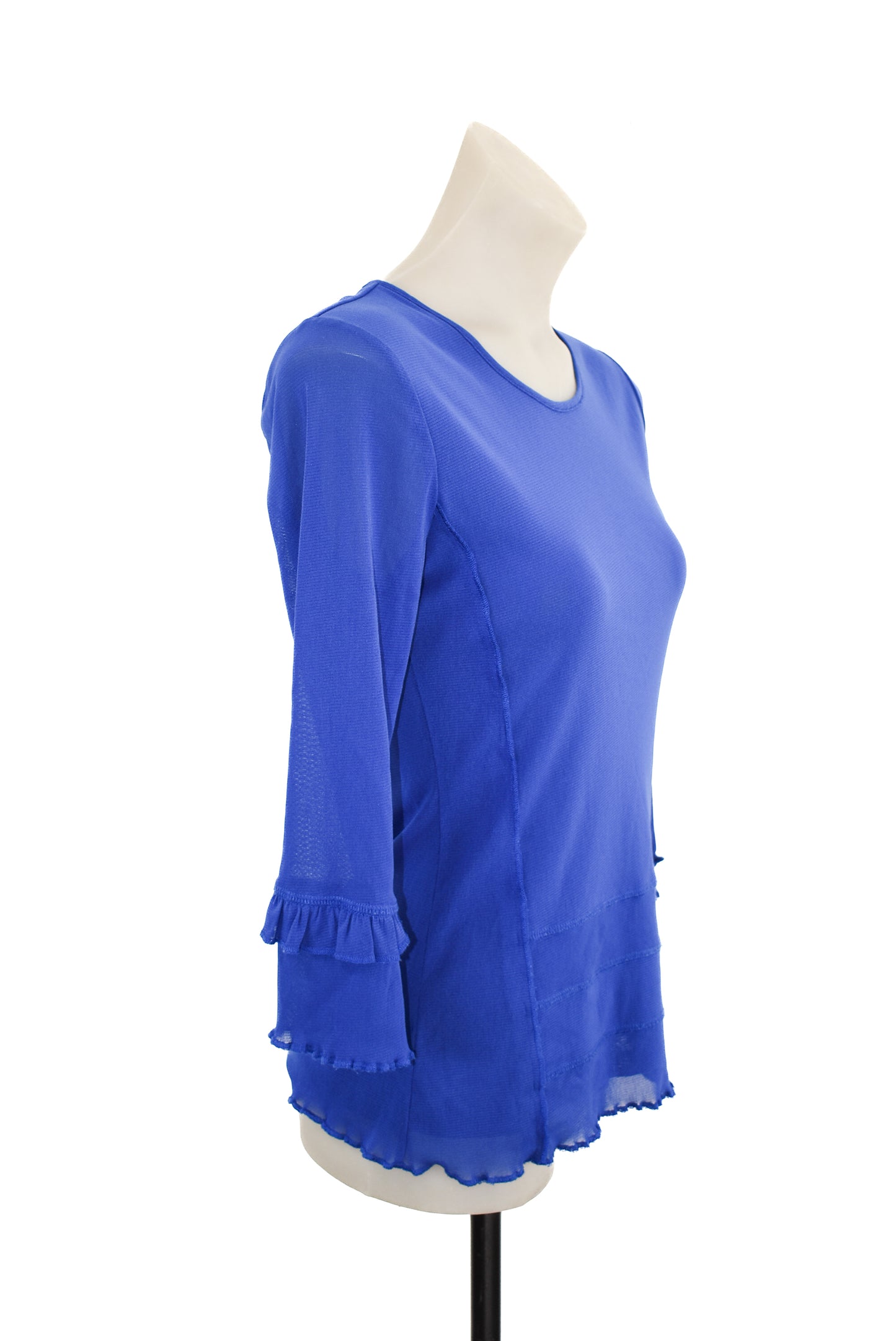 Caroline Collection frilly blue mesh top