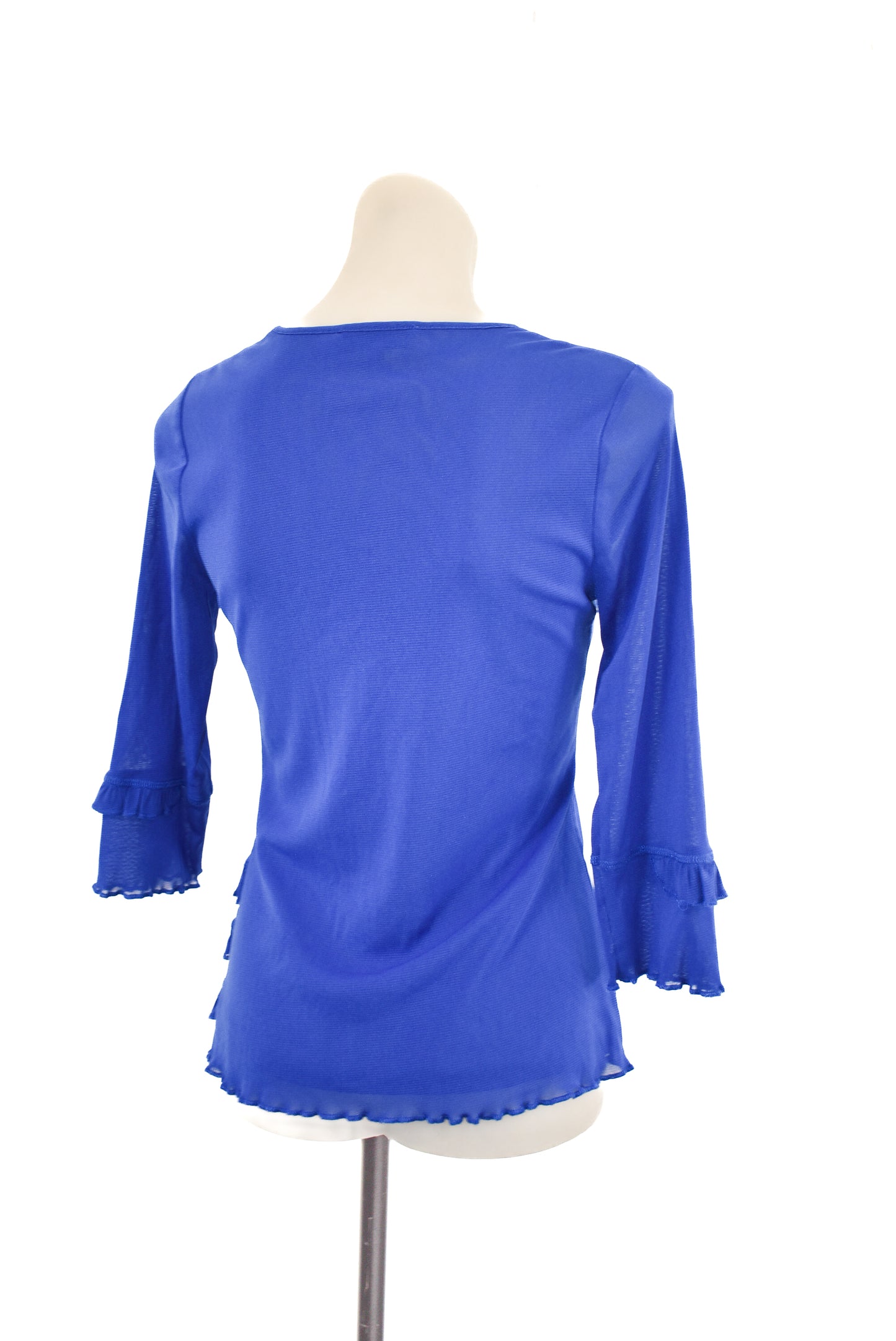 Caroline Collection frilly blue mesh top