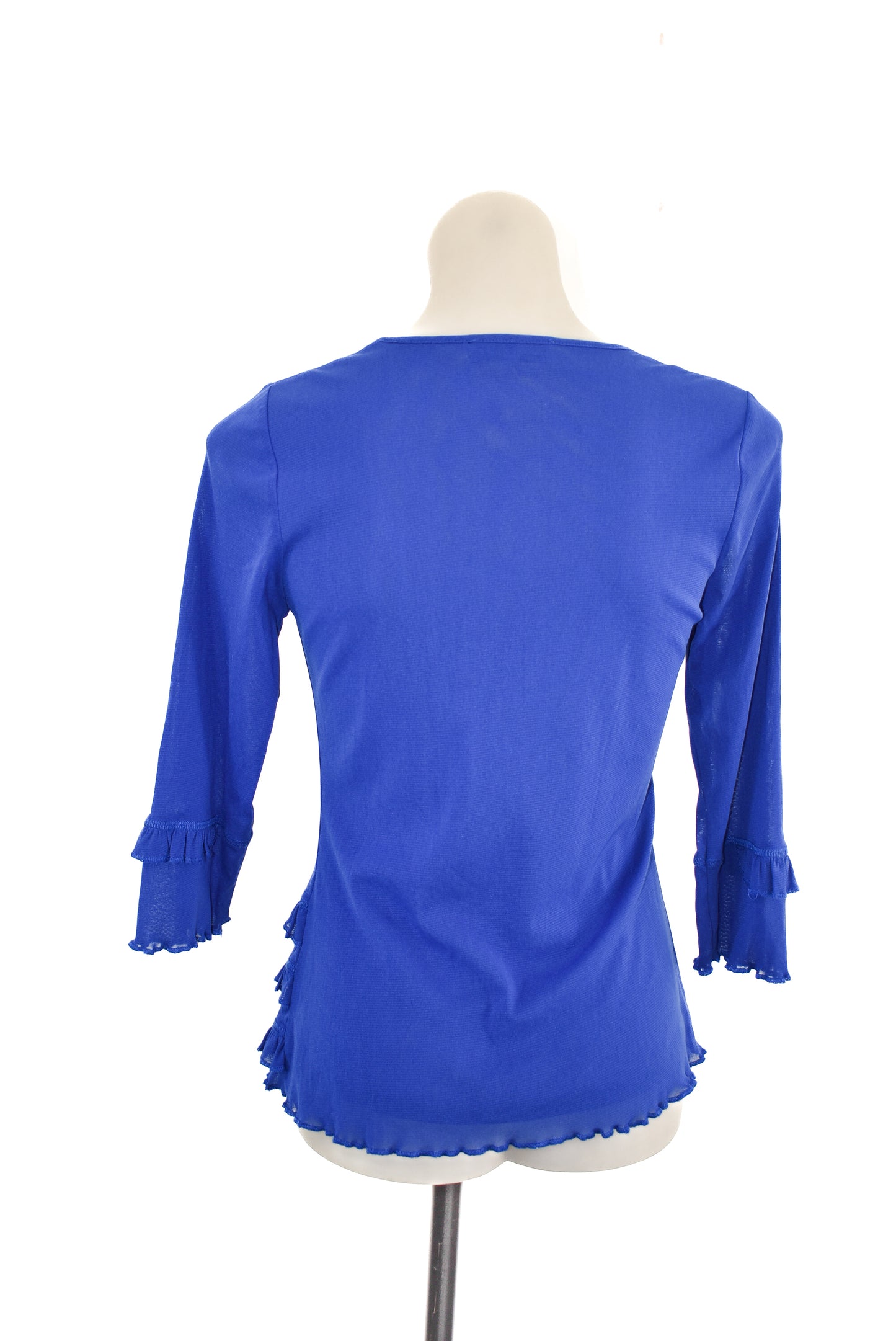 Caroline Collection frilly blue mesh top