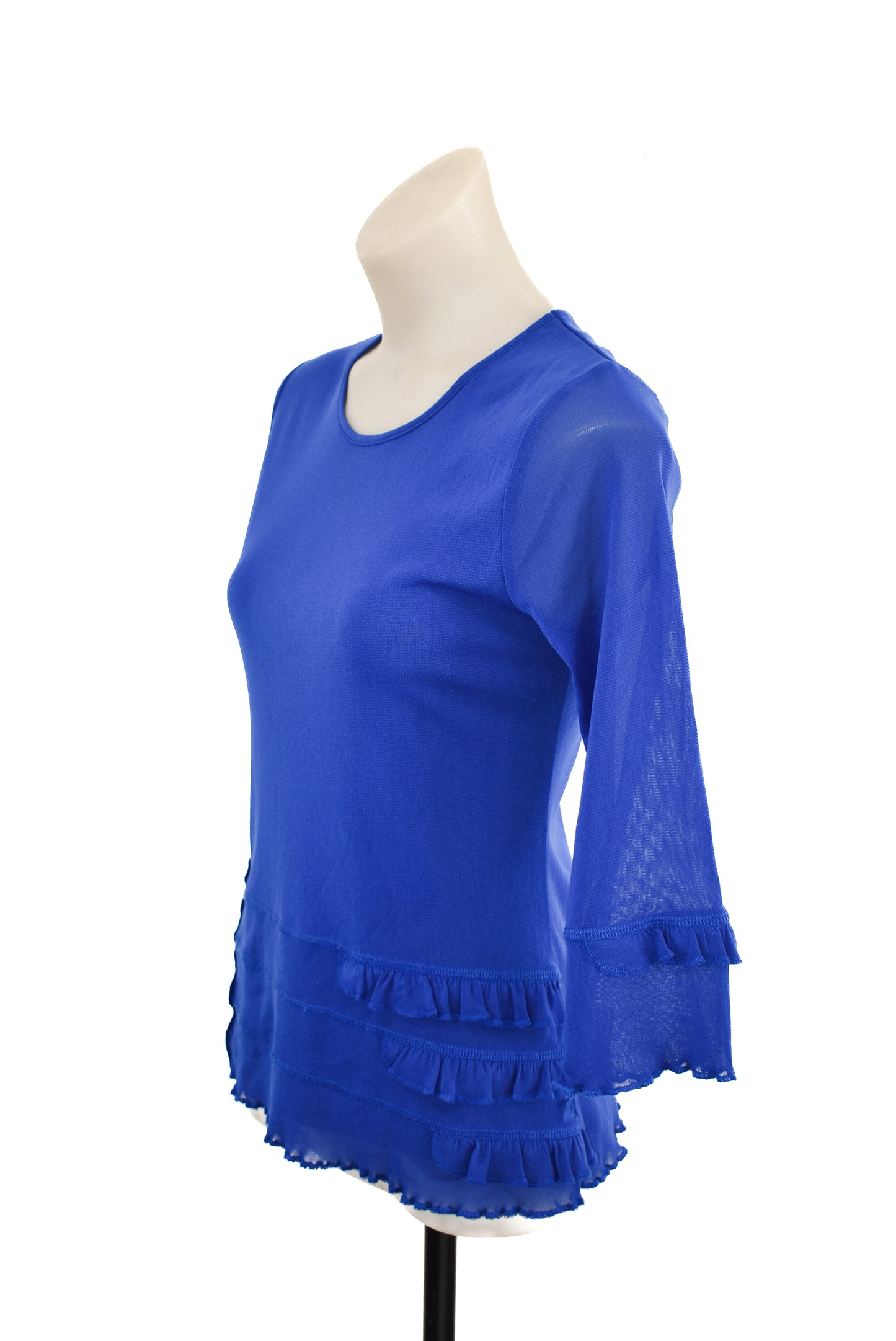 Caroline Collection frilly blue mesh top