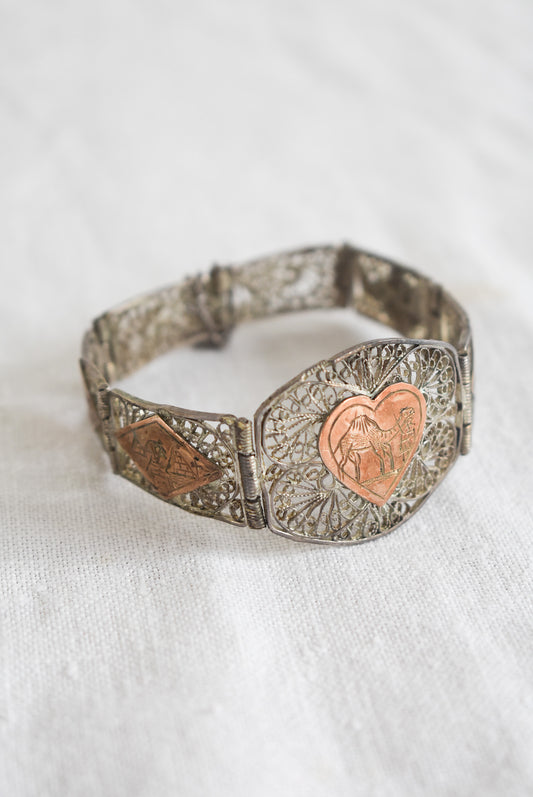 Vintage Silver + Bronze filigree bracelet