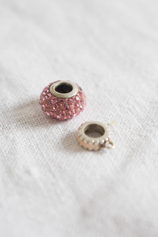 Pink enamel + sterling silver charm and glitzy pink charm set