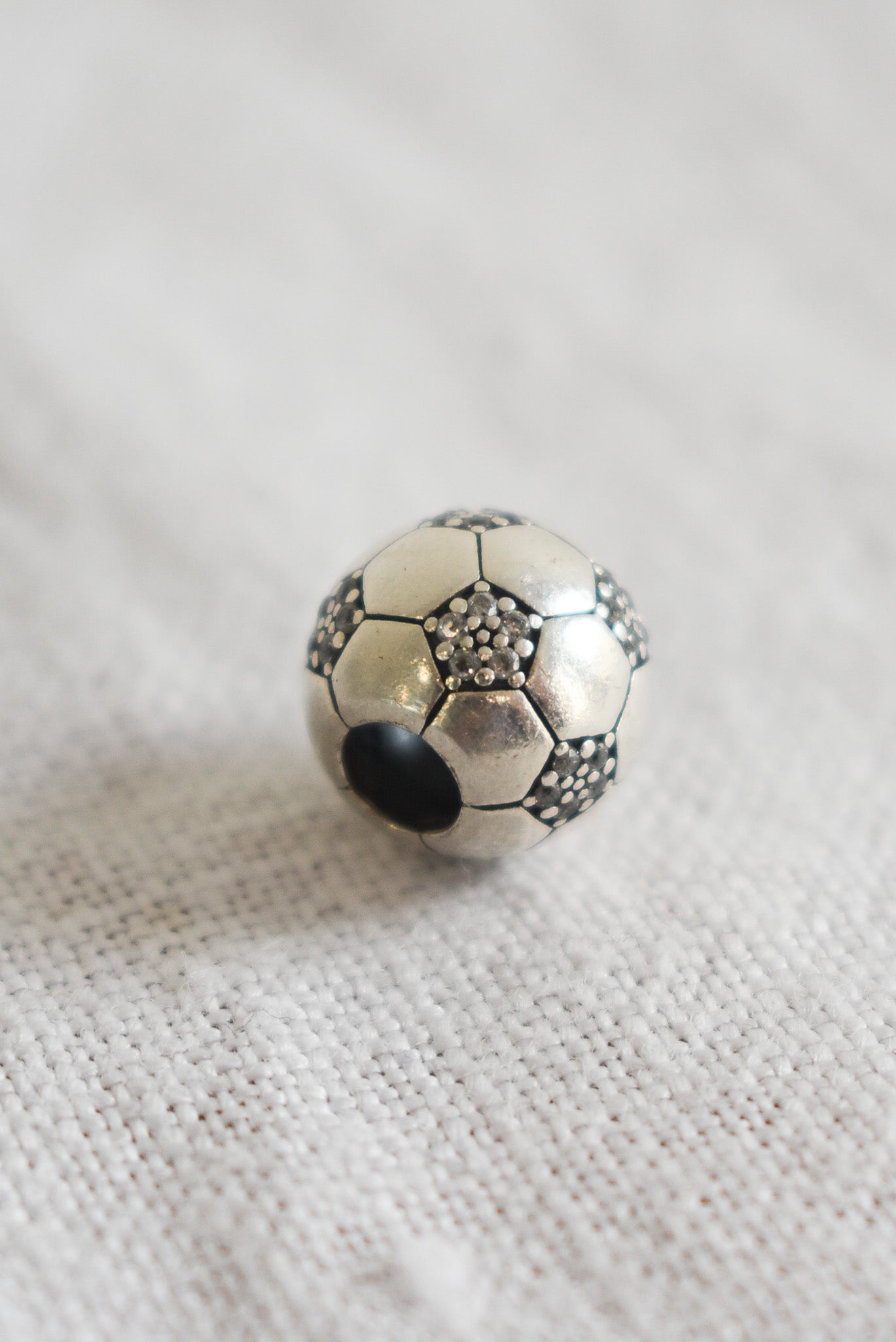 Sterling silver + diamond soccer charm