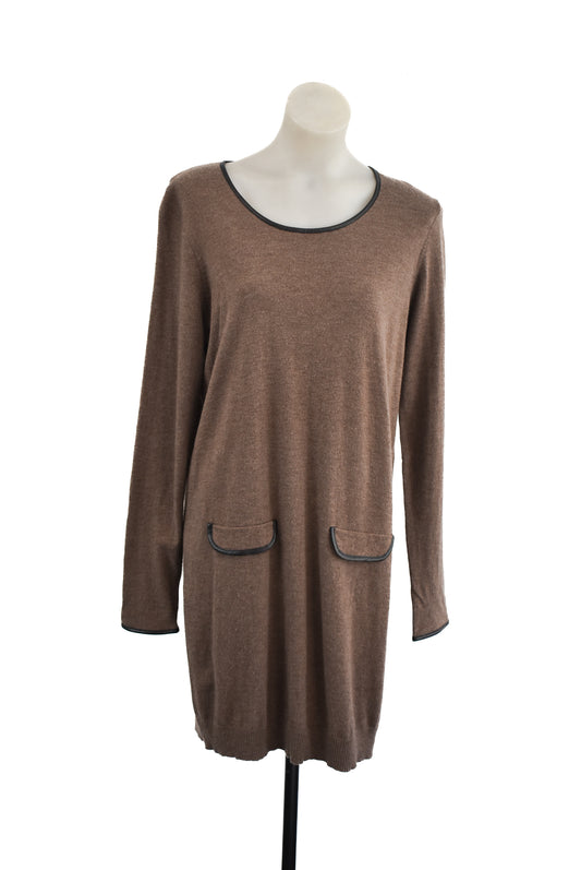 By Nicola Finetti, brown long sleeve knit dress, L