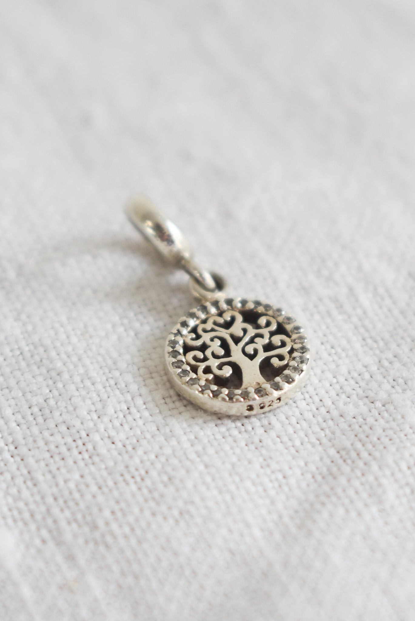 Sterling silver + diamond Tree of life charm