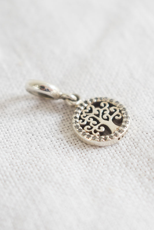 Sterling silver + diamond Tree of life charm