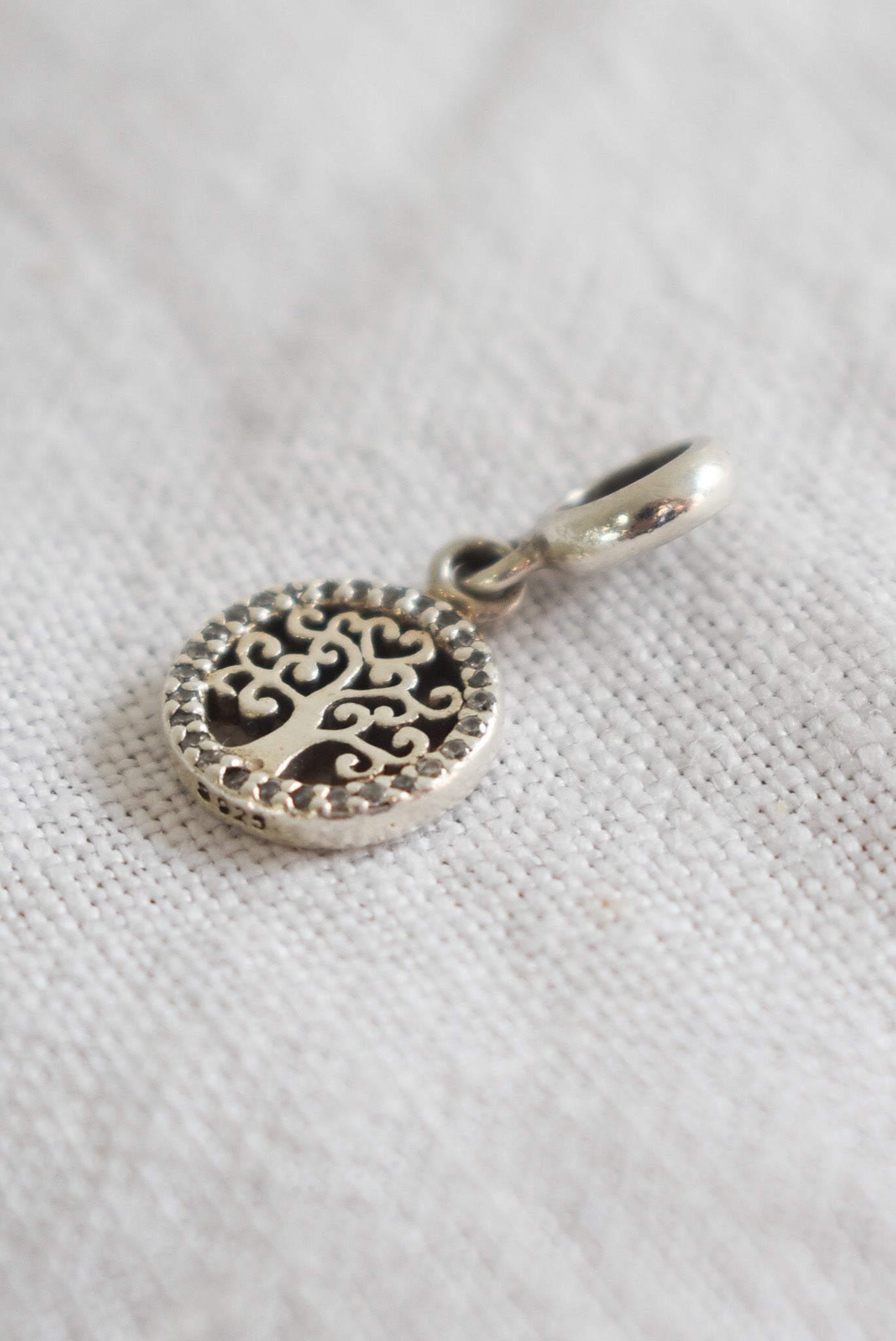 Sterling silver + diamond Tree of life charm