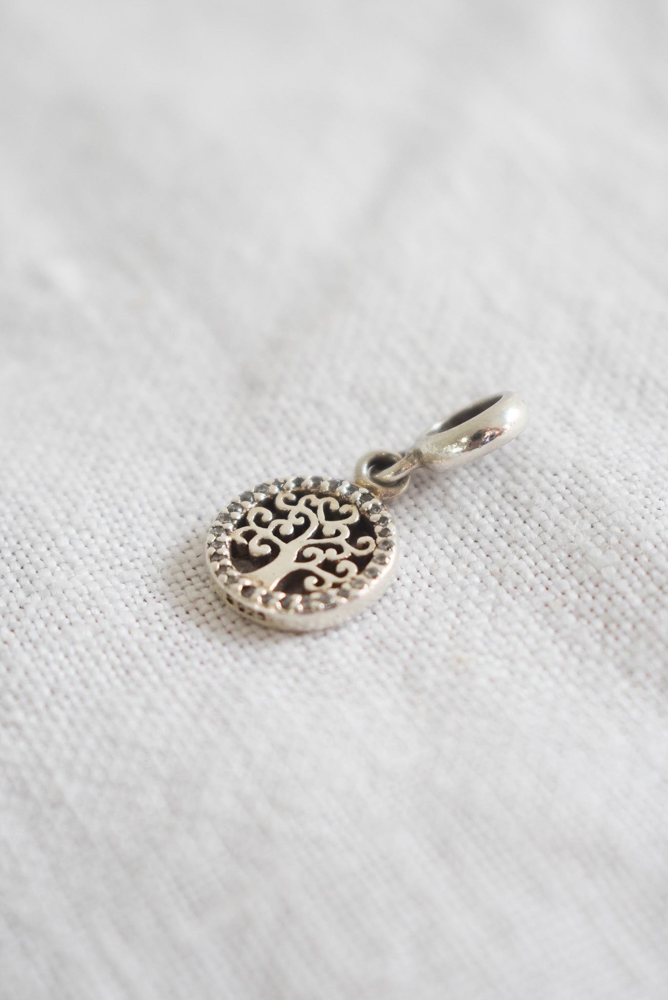 Sterling silver + diamond Tree of life charm