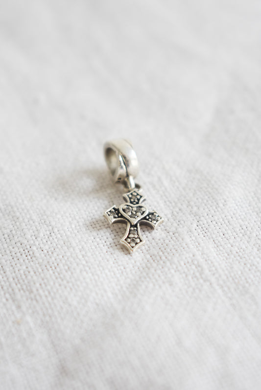 Sterling silver + diamond cross charm