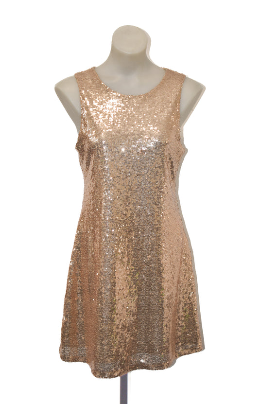 Cute glitzy gold sequin dress, L