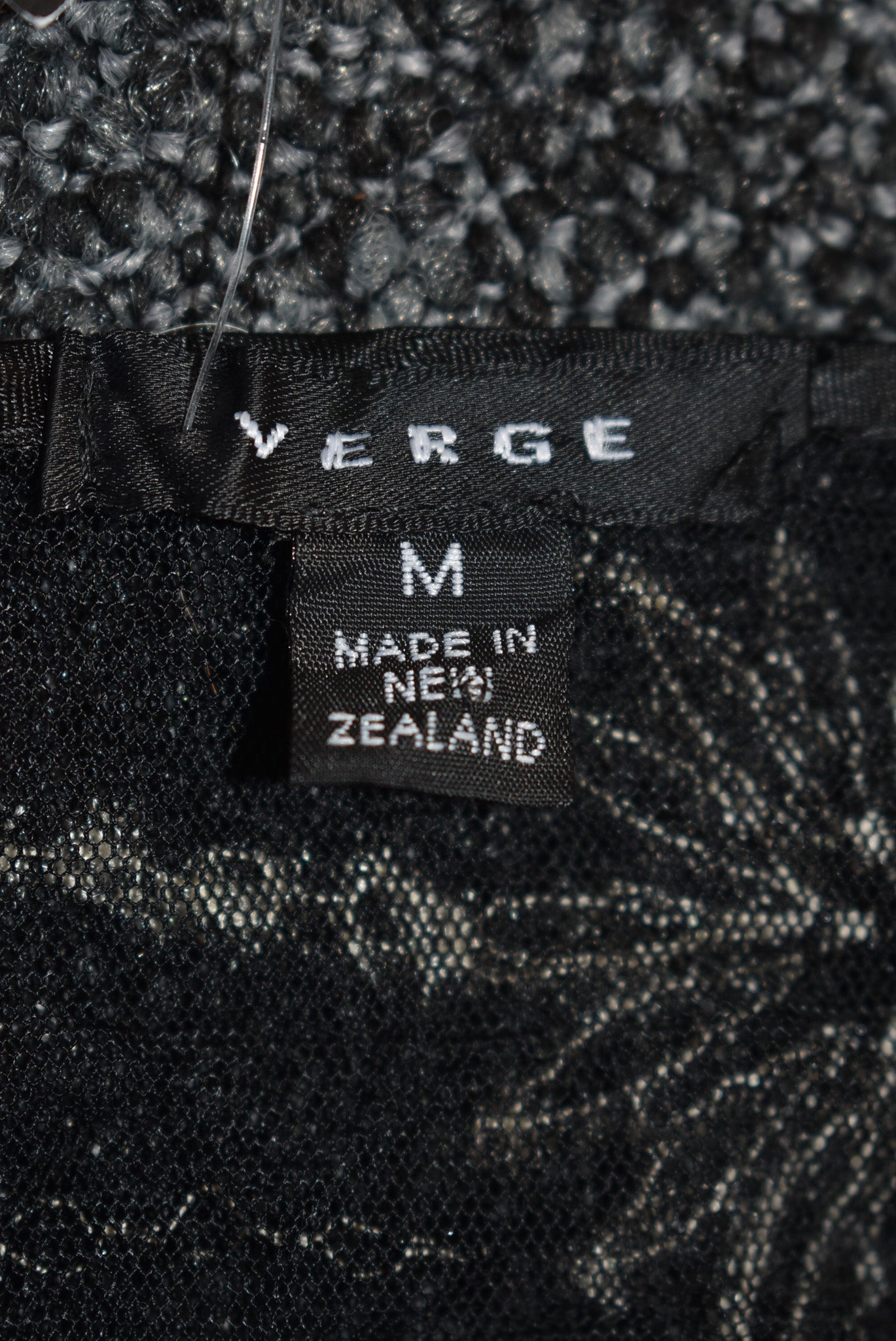 Verge L/S black mesh lace full zip top, M