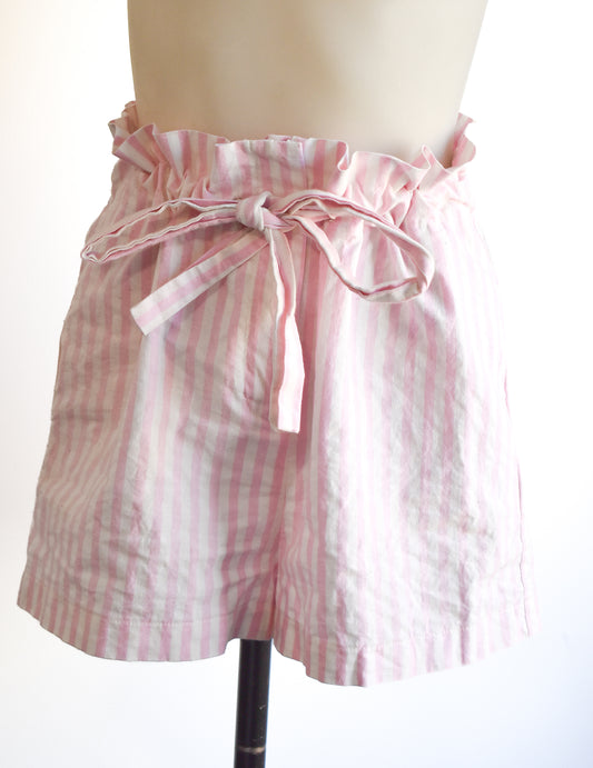 Ruby pink and white striped summer shorts, 10