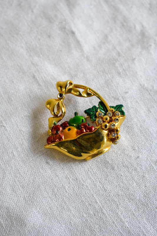 Vintage fruit basket brooch