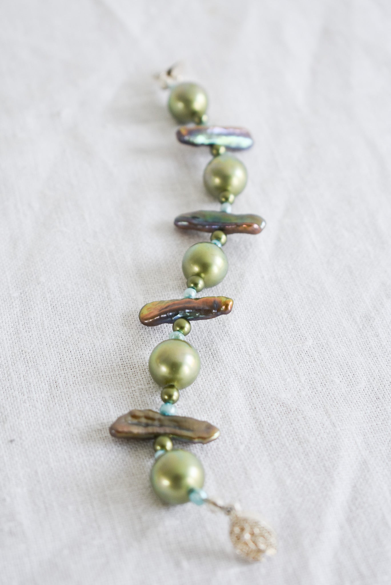 Pearl + Silver beaded bracelet