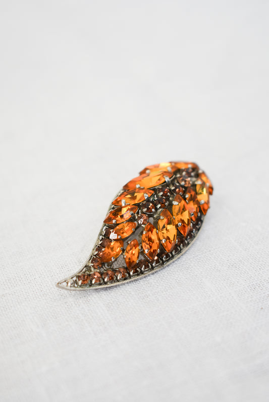 Autumn leaf glass gem brooch