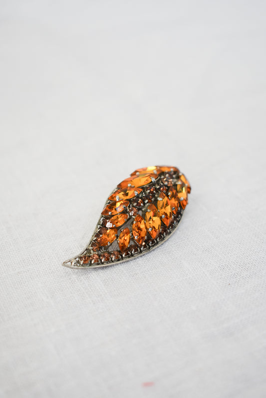 Autumn leaf glass gem brooch