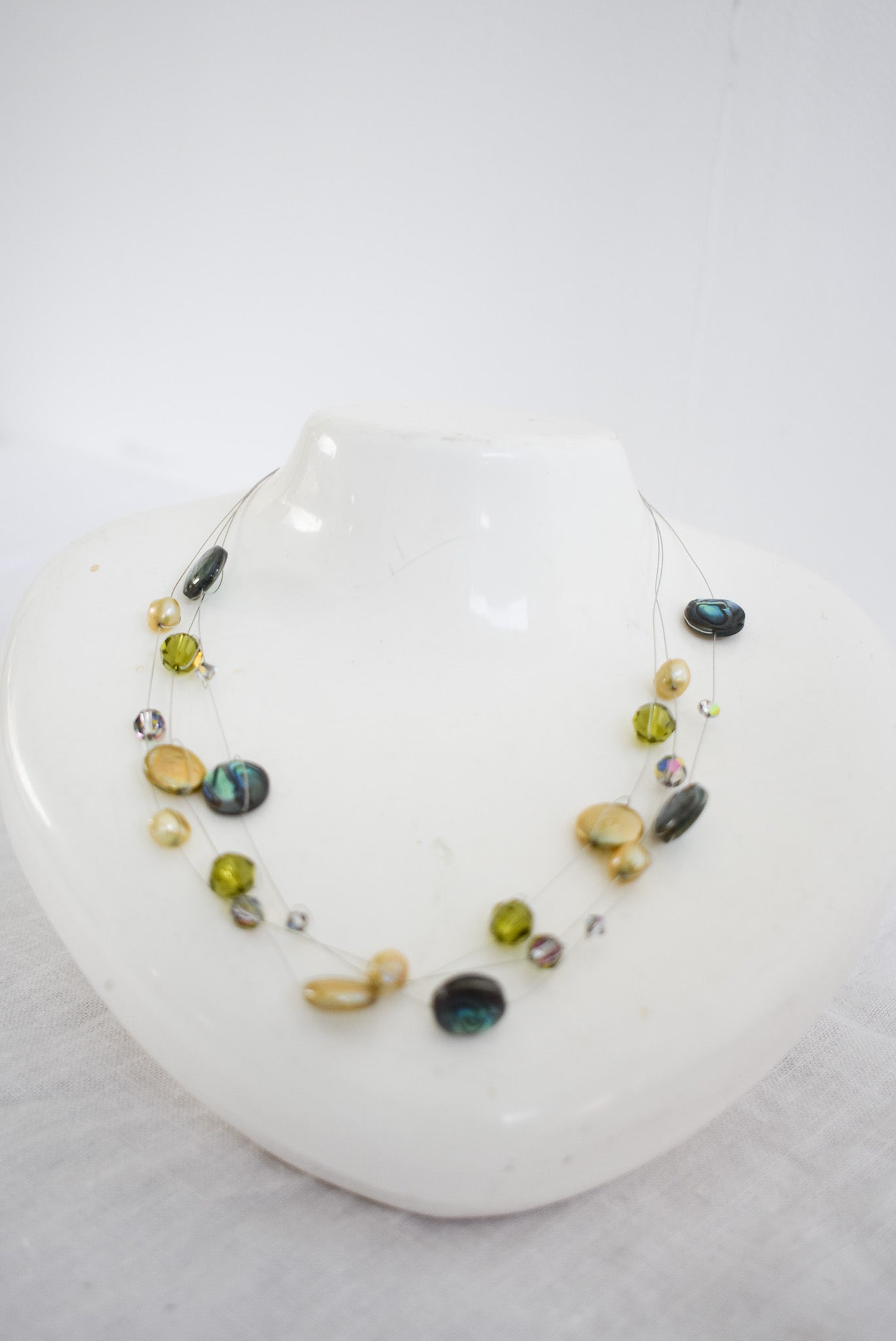 Y2K Paua + bead wire necklace