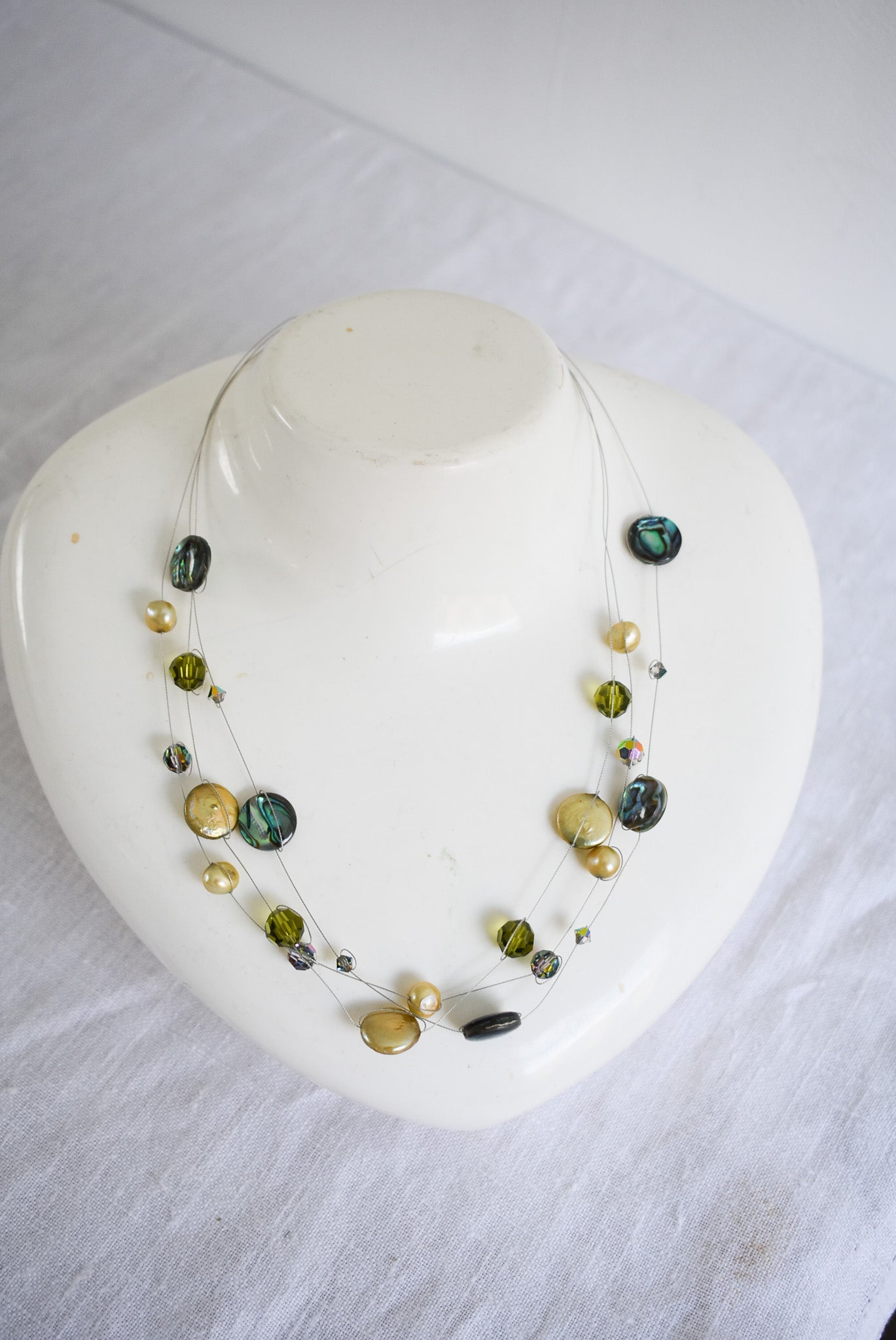 Y2K Paua + bead wire necklace