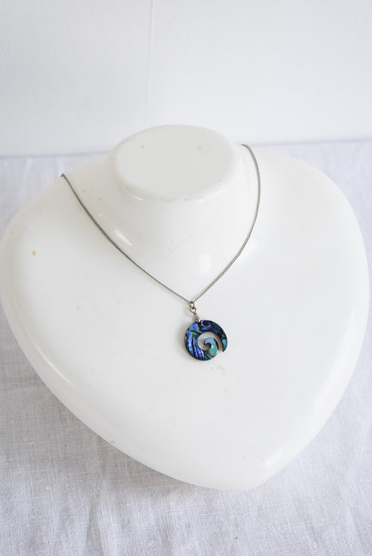 Wood + Paua Koru necklace