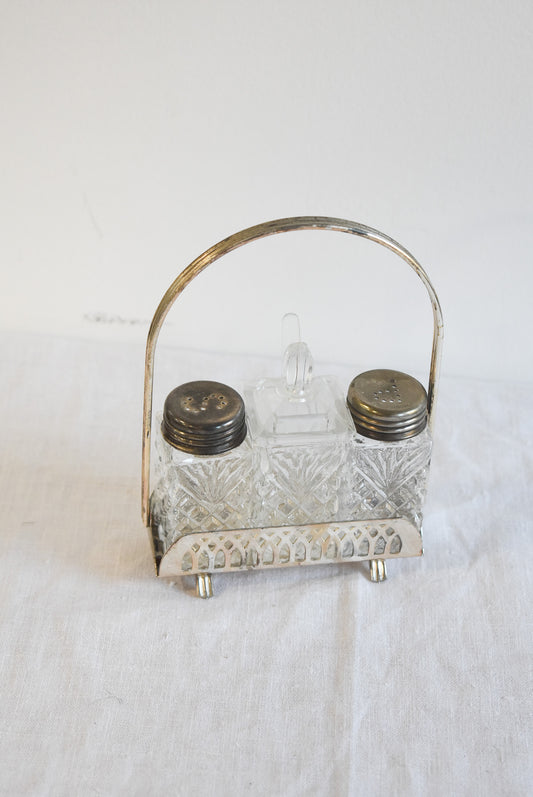 Vintage salt + pepper crystal cruet set