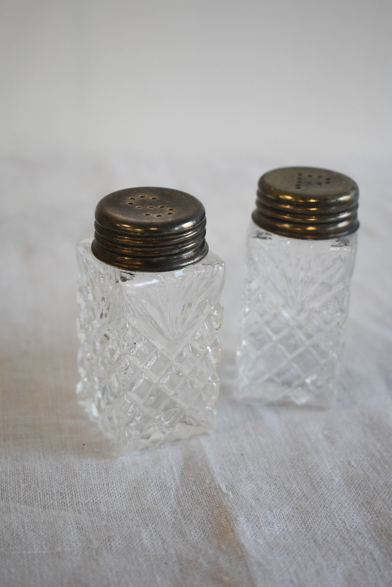 Vintage salt + pepper crystal cruet set