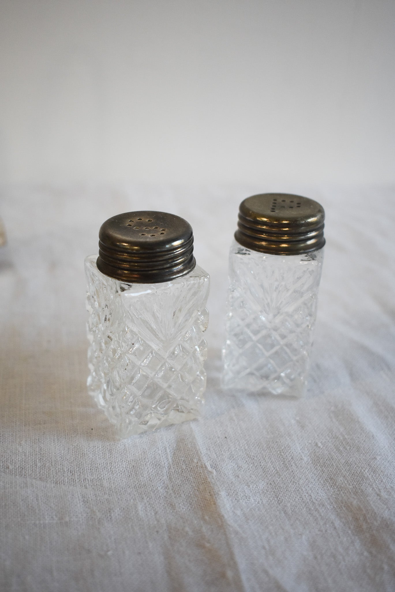 Vintage salt + pepper crystal cruet set