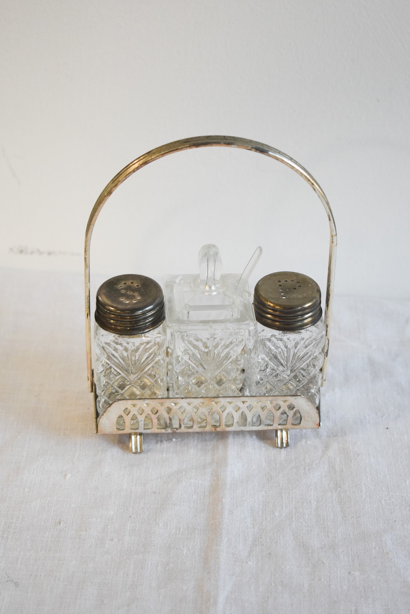 Vintage salt + pepper crystal cruet set