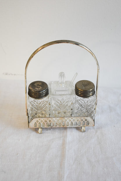 Vintage salt + pepper crystal cruet set