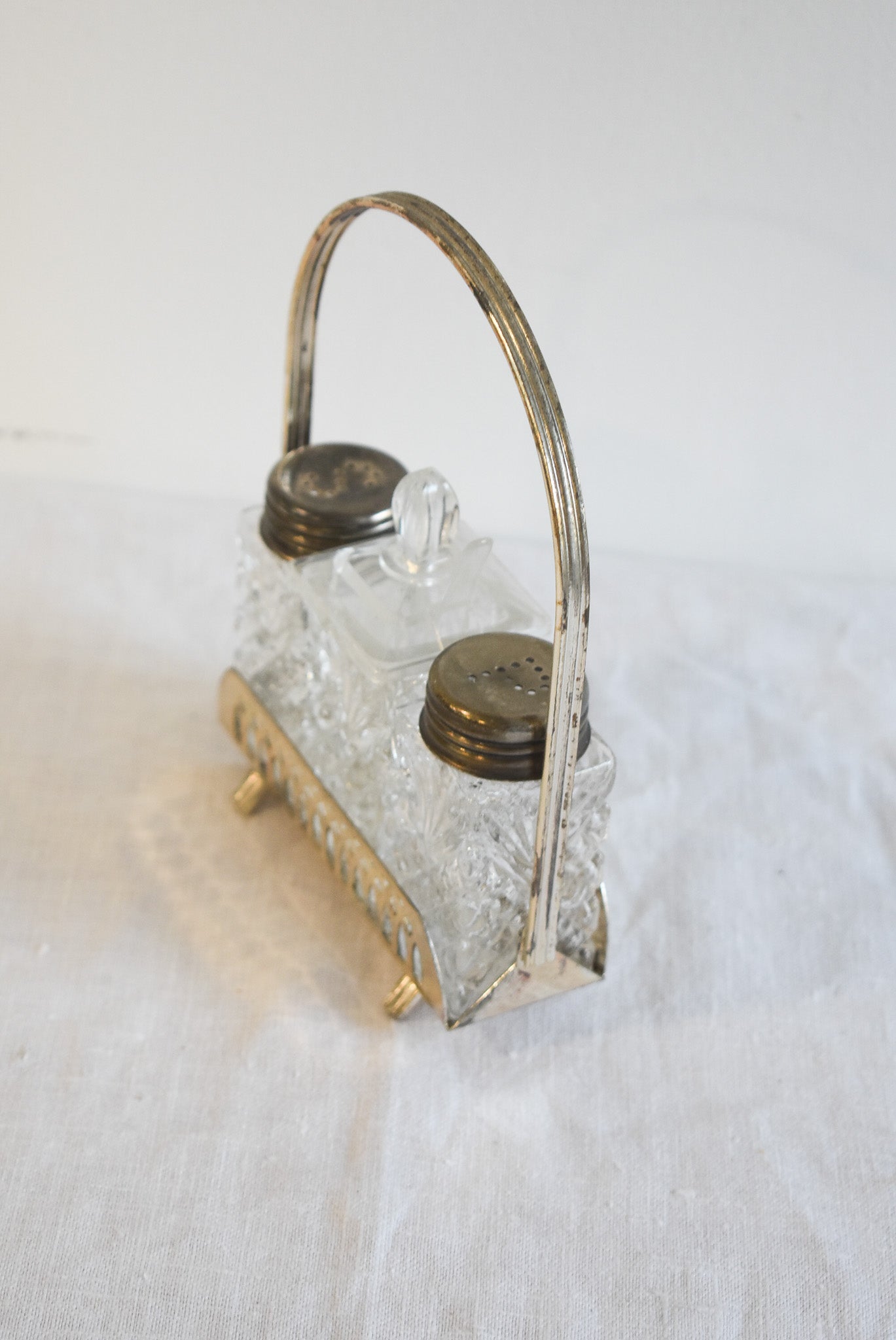 Vintage salt + pepper crystal cruet set