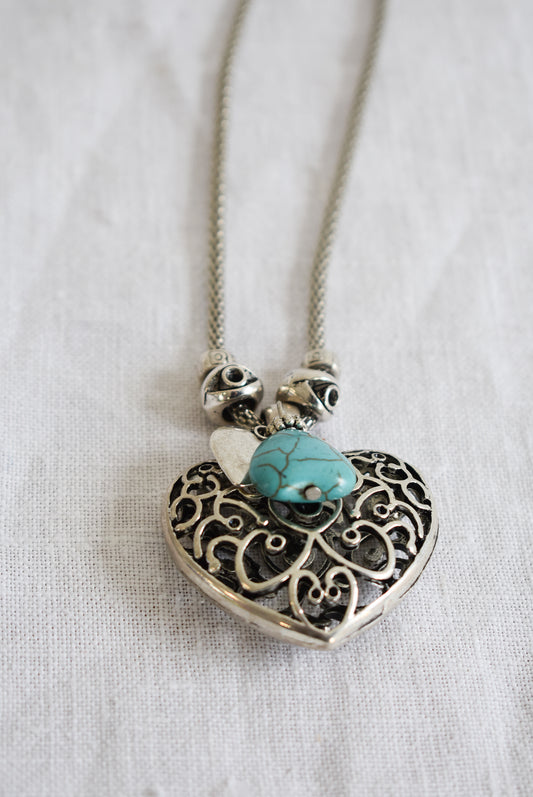 Turquoise and silver heart necklace