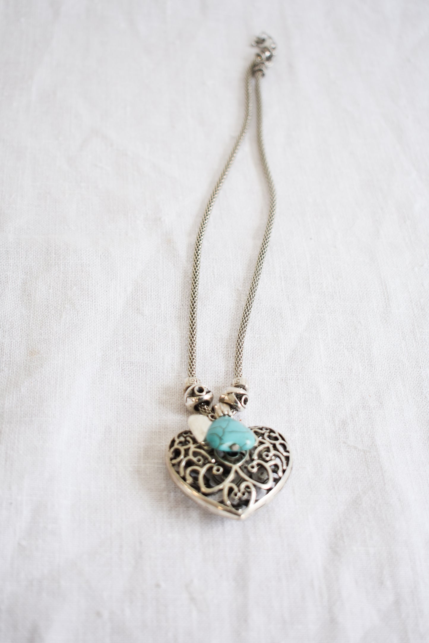 Turquoise and silver heart necklace