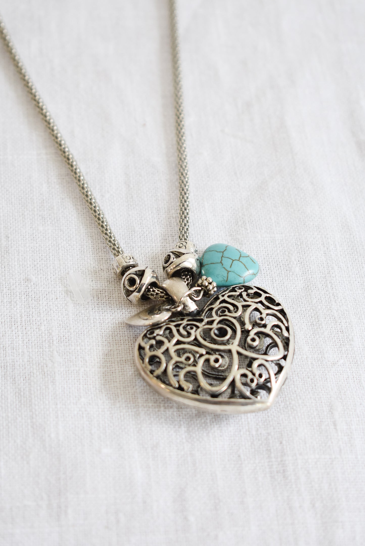 Turquoise and silver heart necklace