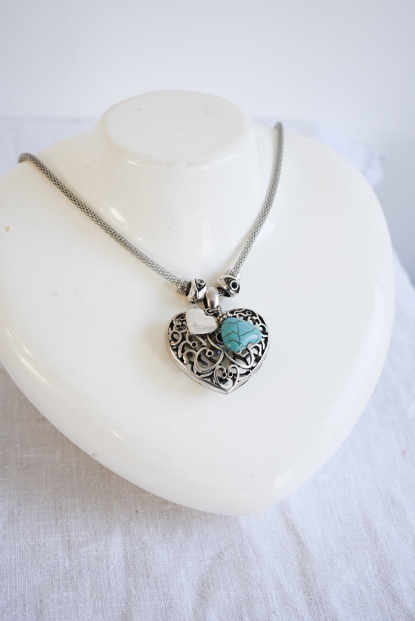 Turquoise and silver heart necklace