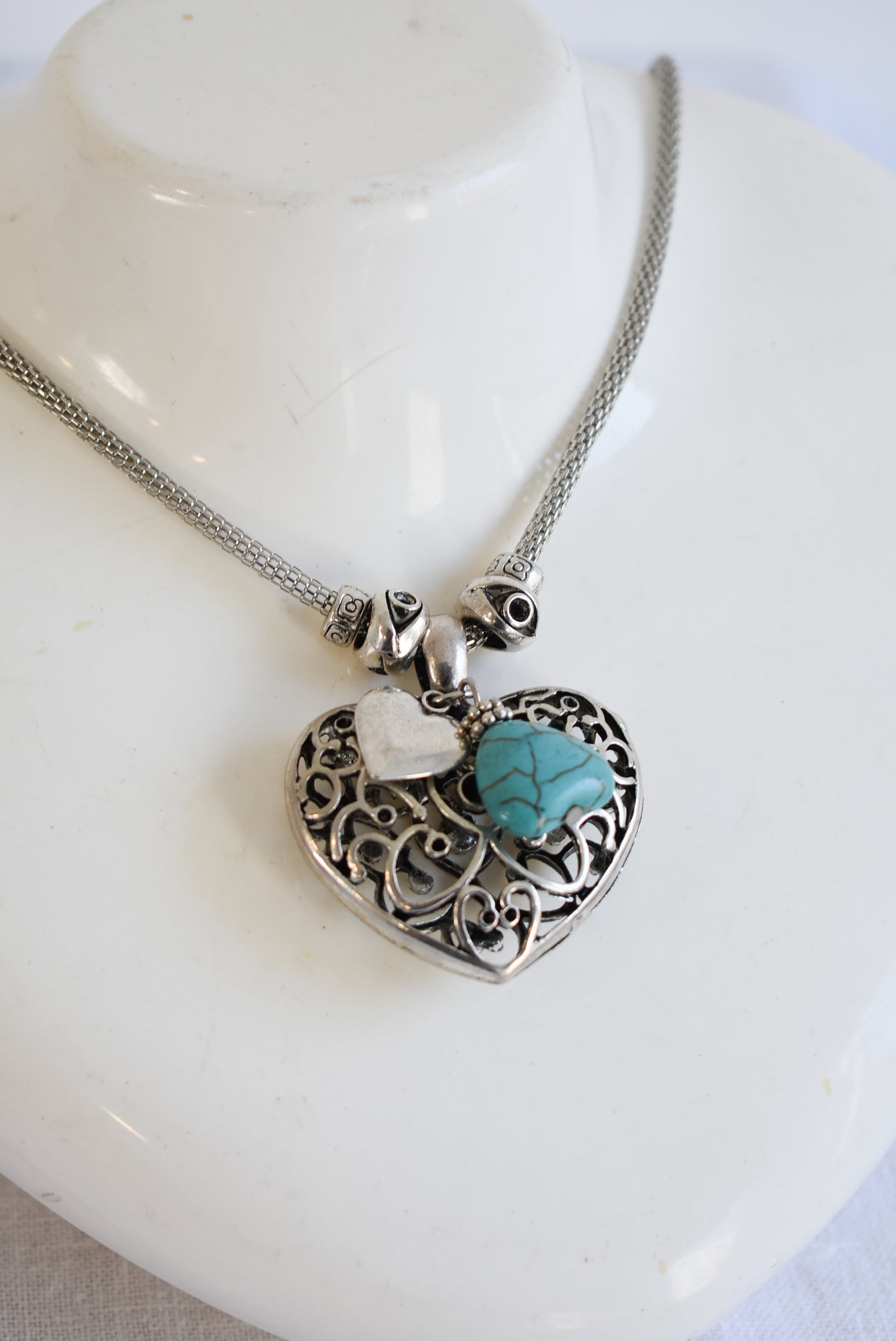 Turquoise and silver heart necklace