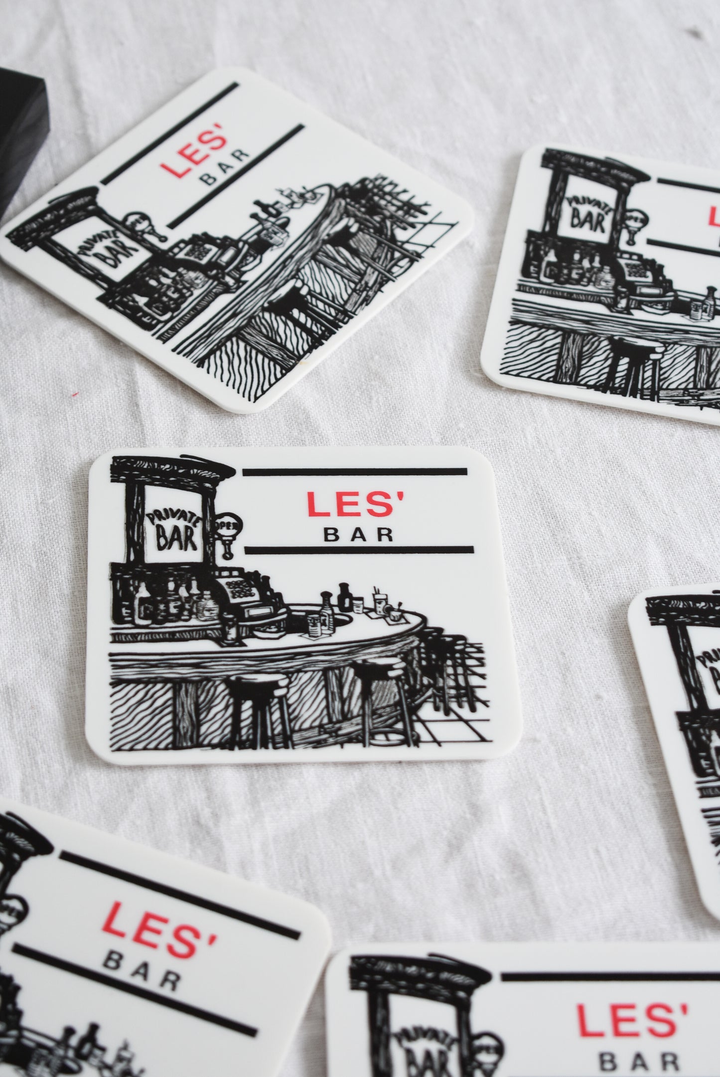 Les' Bar cork coasters