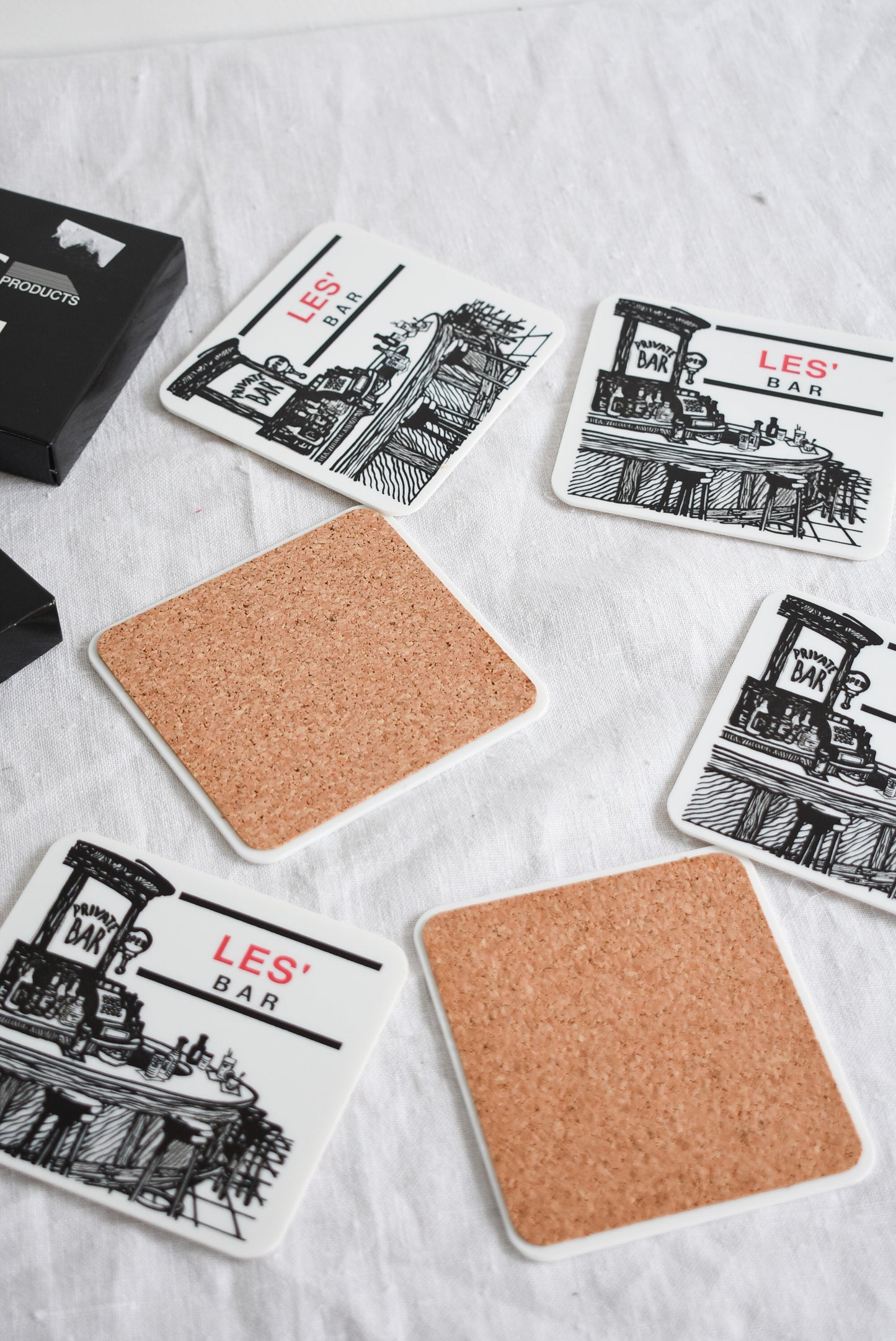 Les' Bar cork coasters