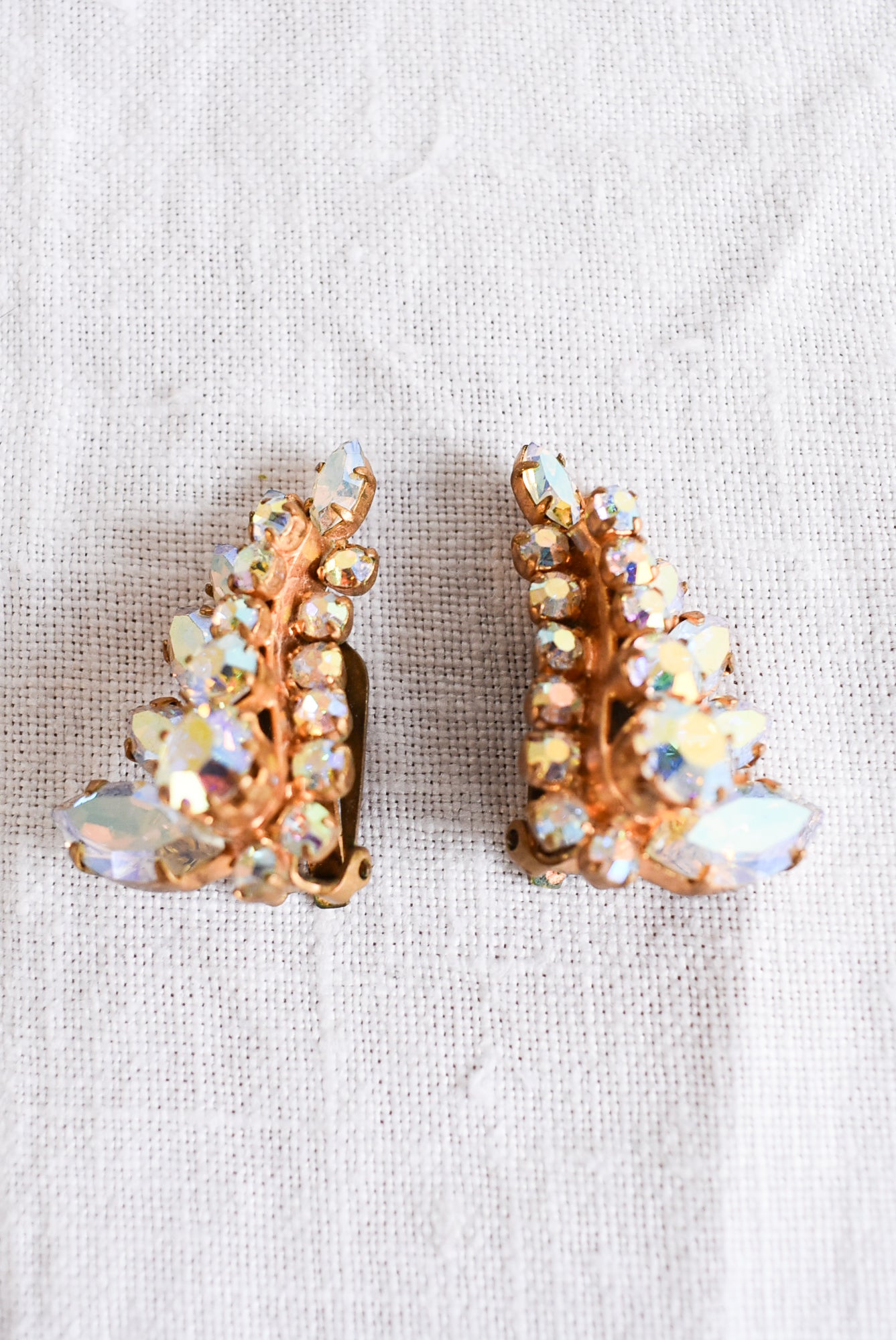 Vintage clip on diamante fern earrings