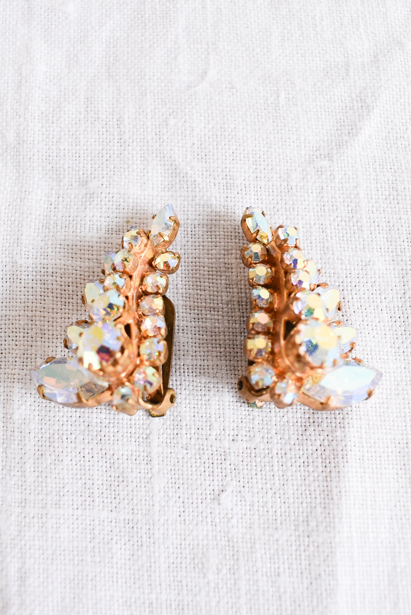 Vintage clip on diamante fern earrings