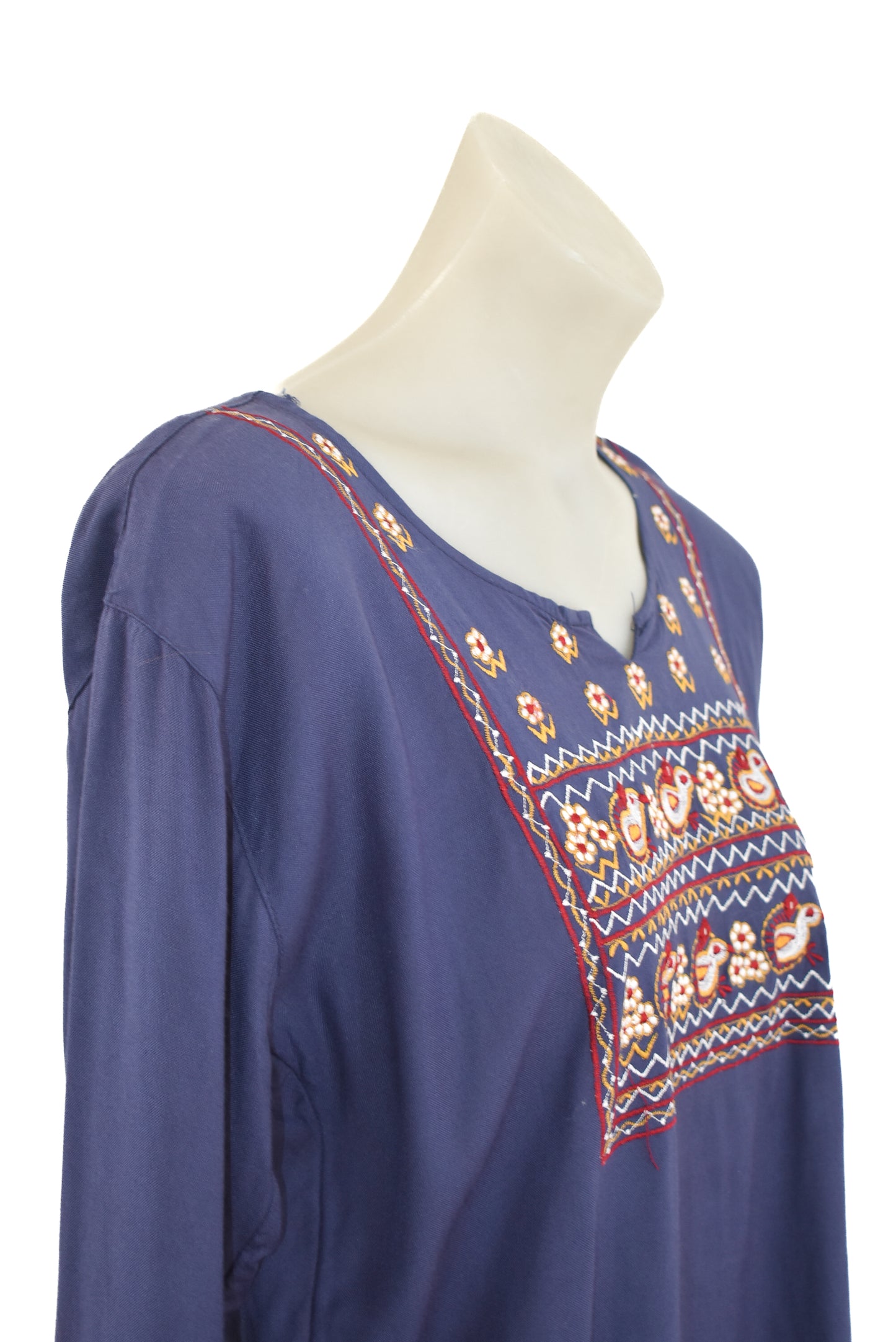 Navy blue embroidered flowy blouse, M