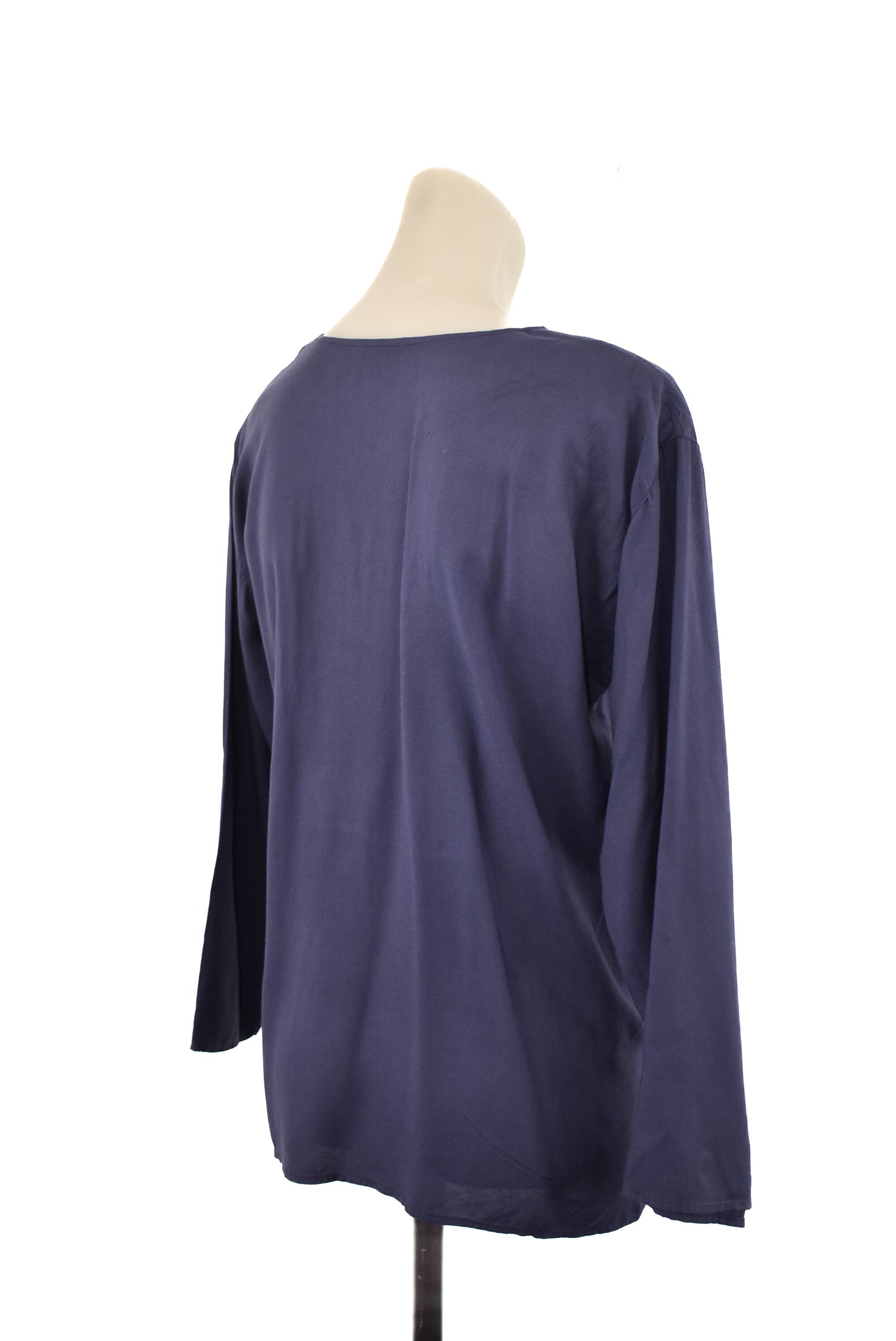 Navy blue embroidered flowy blouse, M