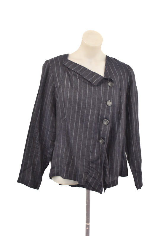 Geena Paige navy Pinstripe Linen button down jacket