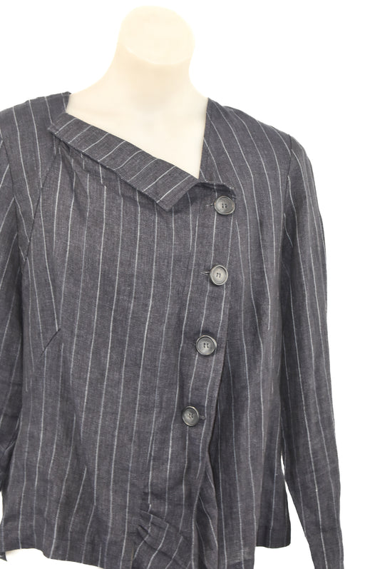 Geena Paige navy Pinstripe Linen button down jacket