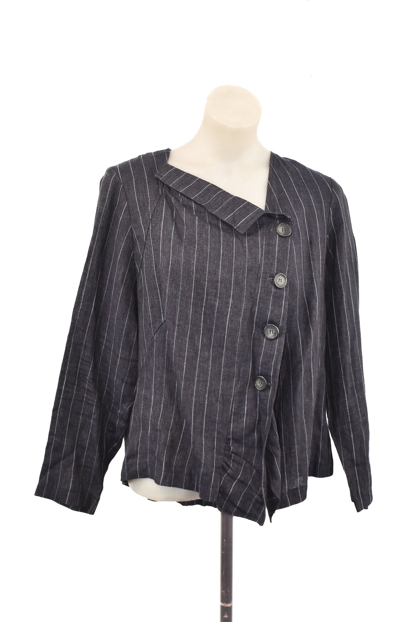 Geena Paige navy Pinstripe Linen button down jacket