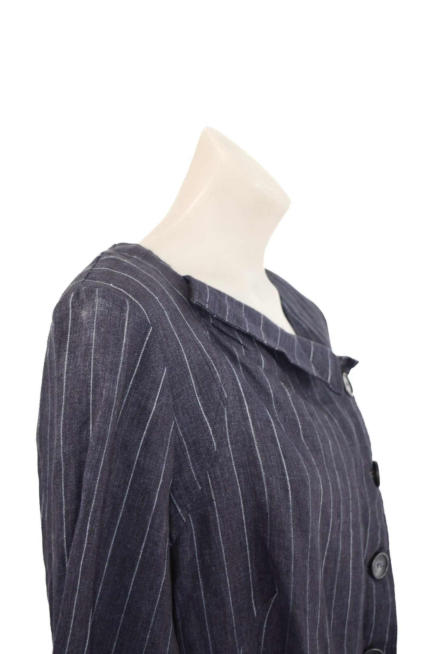 Geena Paige navy Pinstripe Linen button down jacket